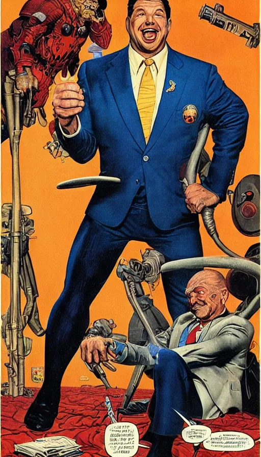 Image similar to ron desantis as a pathetic villain. portrait by clyde caldwell and jean giraud and anton otto fischer and john philip falter and will eisner and gil elvgren