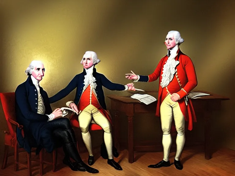 Image similar to George Washington being interviewed by Conan O’Brian; Late Night with Conan O’Brian