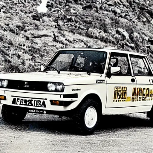 Prompt: A rally version of the Lada Riva , promotional photo