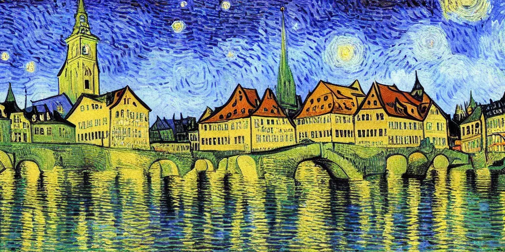 Prompt: Bamberg painted by Van Gogh