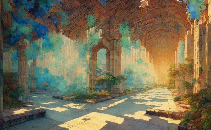 Image similar to tiled room squared waterway, aqueducts, fantasy. intricate, amazing composition, colorful watercolor, by ruan jia, by maxfield parrish, by marc simonetti, by hikari shimoda, by robert hubert, by zhang kechun, illustration, gloomy