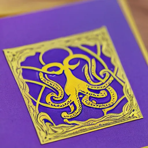 Prompt: close - up lilac envelope letter stamped with a wax seal with an octopus emblem, intricate hyper detailed ultra sharp, sharp focus, global illumination, painting, museum, masterpiece, vermeer, radiant light, 4 k, ultra hd,