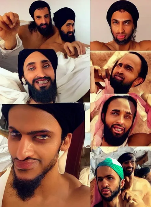 Image similar to the prophet mohammed instagram thirst trap photo shoot, perfect faces