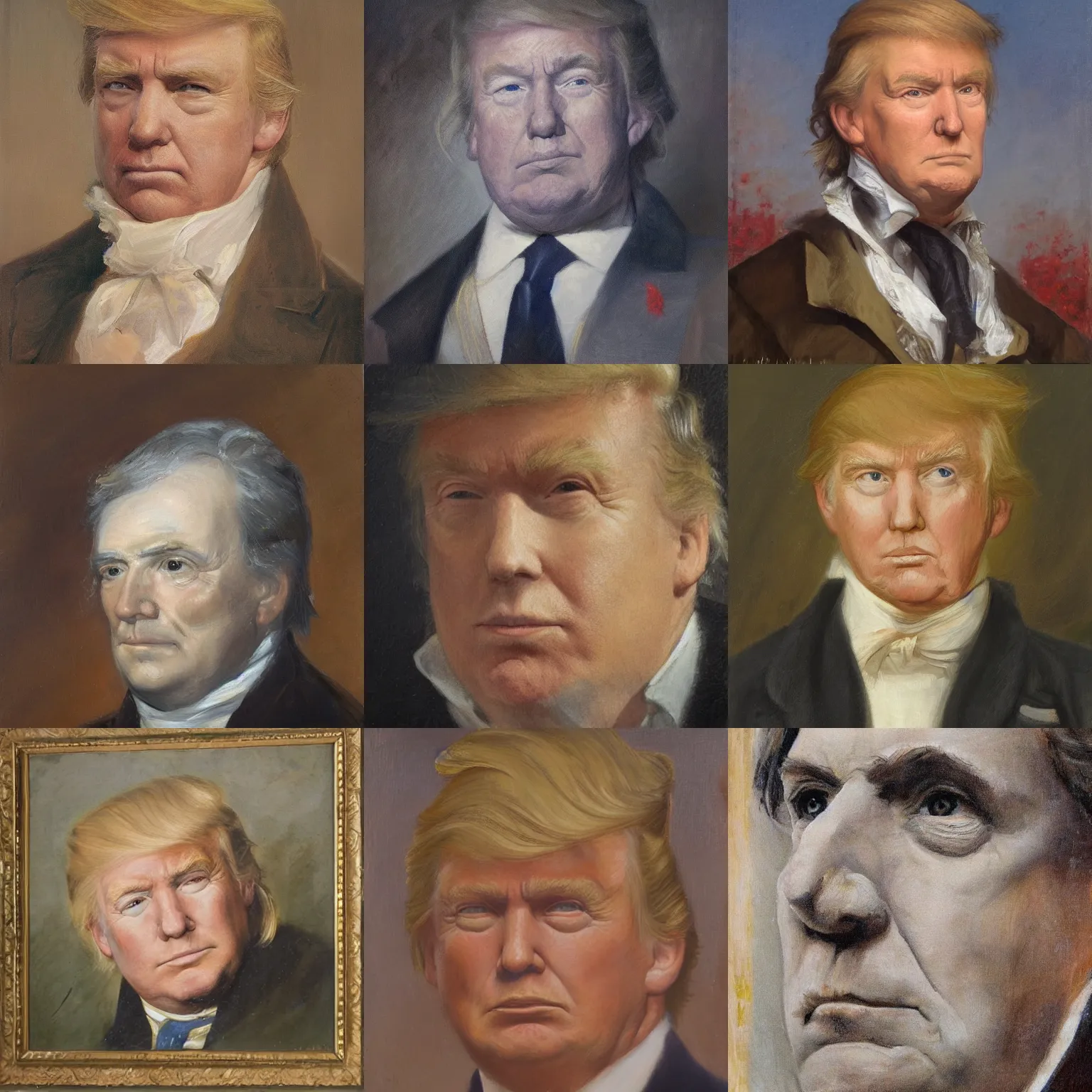 Prompt: facial portrait of donald trump, oil on canvas by william sidney mount - 1 7 9 8, trending on artstation