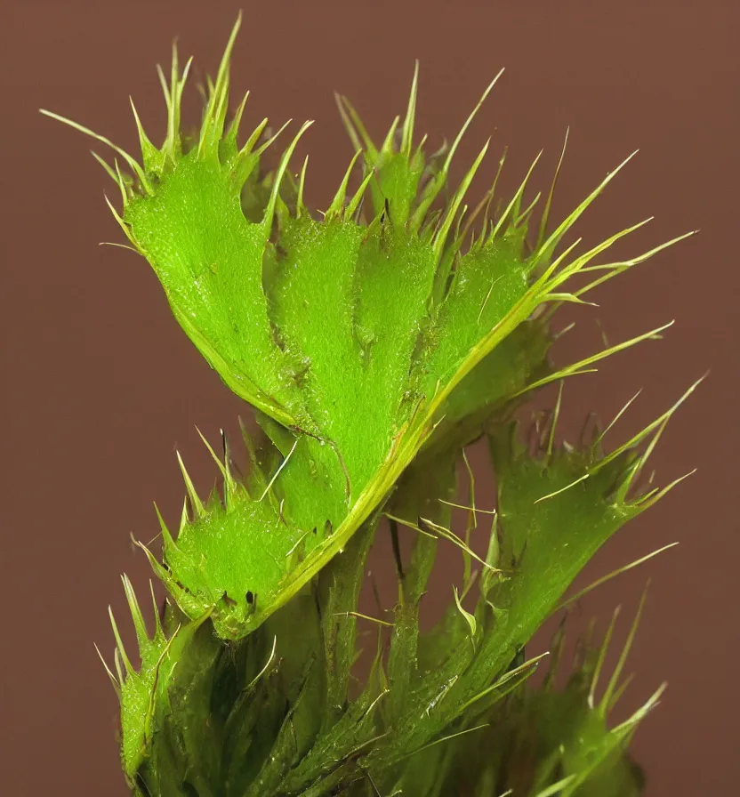 Prompt: a venus flytrap with iron sharp spikes