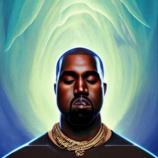 Image similar to portrait of kanye - west!!! with a fish body!! swimming underwater!!!, intricate, extremely detailed, digital painting, artstation, concept art, smooth, sharp focus, illustration, ambient lighting, art by artgerm and greg rutkowski and alphonse mucha and simon stalenhag