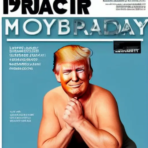 Image similar to hyper realistic photo of donald trump as a playboy model bending over, proportional body