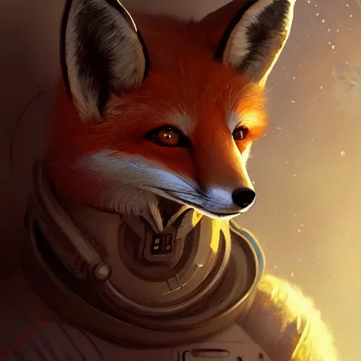 Prompt: an anthropomorphic fox human astronaut,digital art,detailed face,art by greg rutkowski,trevor henderson,fluffy,western comic book style,photorealistic,professional lighting,hyperdetailed,high resolution,high quality,dramatic,deviantarz,artstation