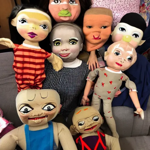 Prompt: a giant pile of ventriloquist doll parts