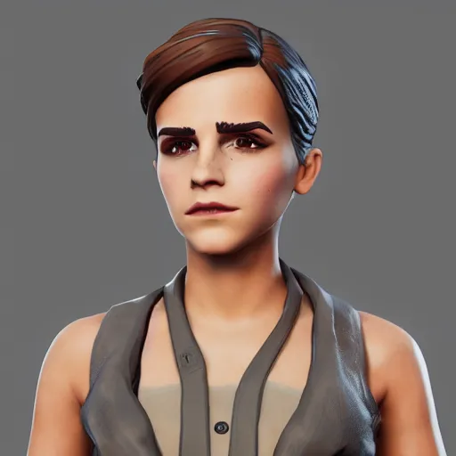 Image similar to full body textured film grain Heavy Contour makeup look eye shadow smokey eyes fashion model face emma watson as a fortnite character cgsociety octane render unreal engine redshift render trending on artstation render blender behance