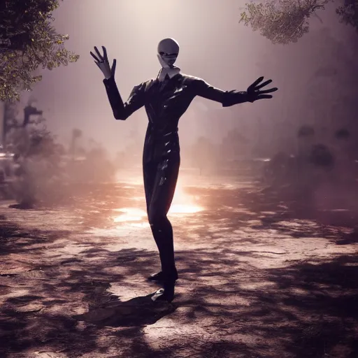 Image similar to slender man, tekken 7, unreal engine, octane render,