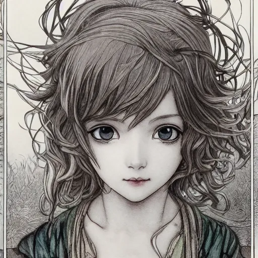 Prompt: photo of a cute young anime-style girl in the style of Arthur Rackham, realistic, wide focus, 8k ultra, insanely detailed, intricate, elegant, art by Laurie Lipton, digital art by James Clyne, art by Steve Hanks