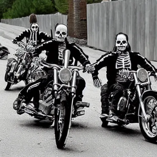 Image similar to outlaw bikers, as skeletons