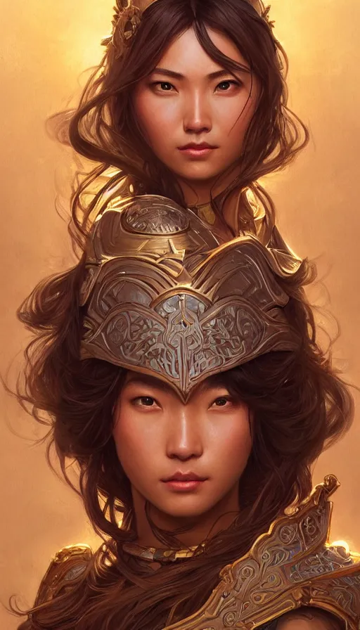 Prompt: paladin, perfectly-centered-Portrait of the most beautiful women on the planet, sweaty, asian, insane, intricate, highly detailed, digital painting, artstation, concept art, smooth, sharp focus, illustration, Unreal Engine 5, 8K, art by artgerm and greg rutkowski and alphonse mucha