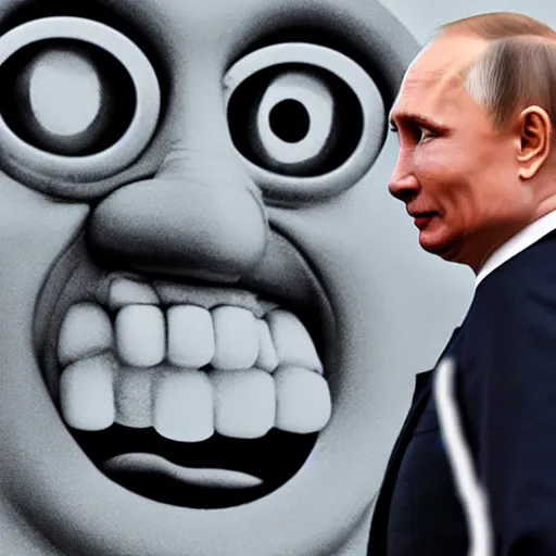 Image similar to vladimir putin biting a minion head, highly detailed