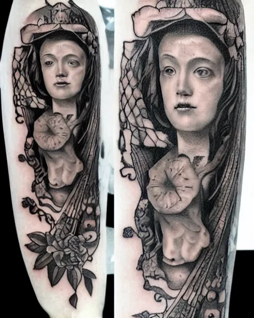 Image similar to renaissance tattoo design, hyper - realistic, in the style of tony santos