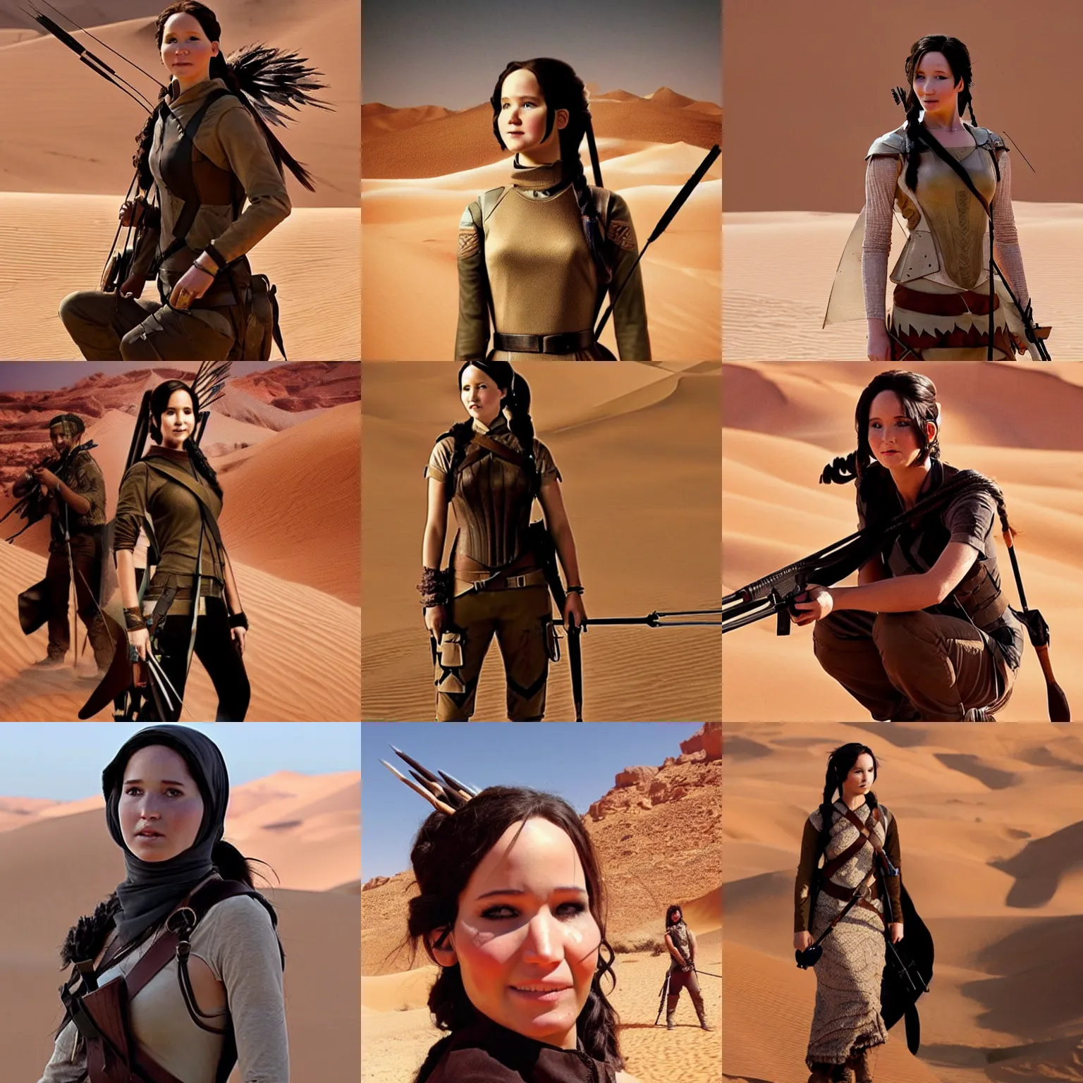 Prompt: ( katniss everdeen ) as a bedouin!!!!! in the sahara desert