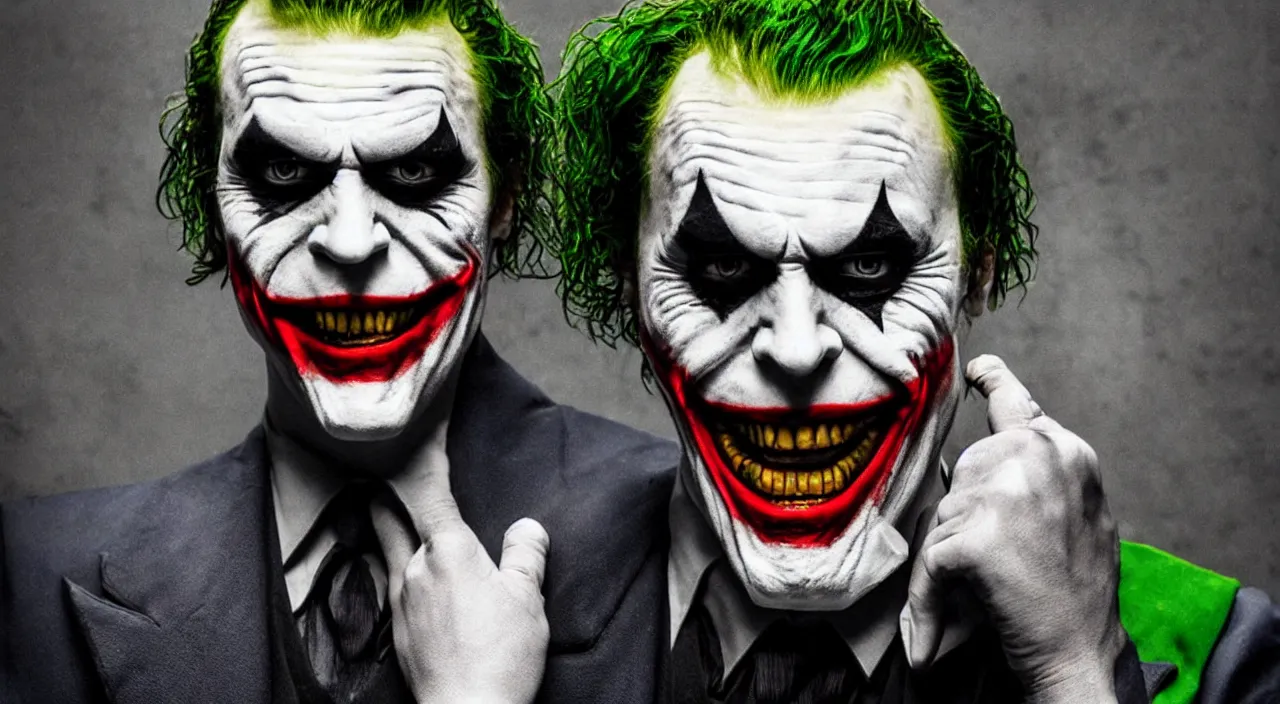 Prompt: The Joker as Batman, realistic, photo