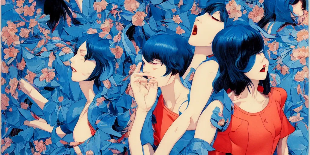 Prompt: perfect blue illustration by james jean and satoshi kon and erik jones, inspired by evangelion, smooth feature, intricate oil painting, high detail illustration, sharp high detail, international klein blue