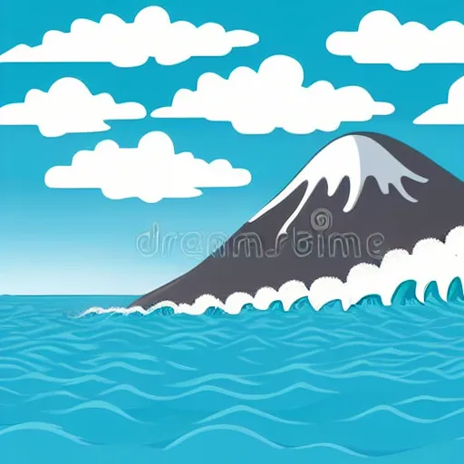 Image similar to giant tsunami wave that is 20 miles high, approaching about to crash into a small coastal town. miniature buildings compared to giant waves are so tall, they seem to touch the sky, large scale image, cartoon color drawing vector illustration, 2d photorealistic flat anime style