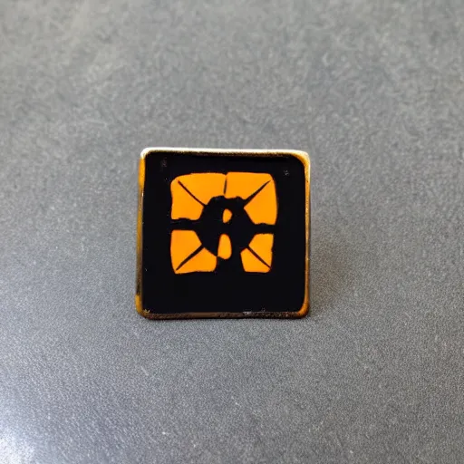 Prompt: a retro minimalistic square enamel pin of a retro minimalistic clean fire warning label, smooth curves