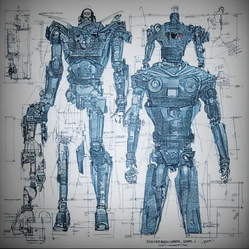 Prompt: blueprints for a robotic joker from the dark knight