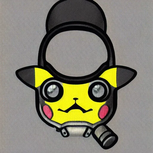 Image similar to Pikachu, wearing a gas mask, Trending on Artstation, Hiroaki Tsutsumi style