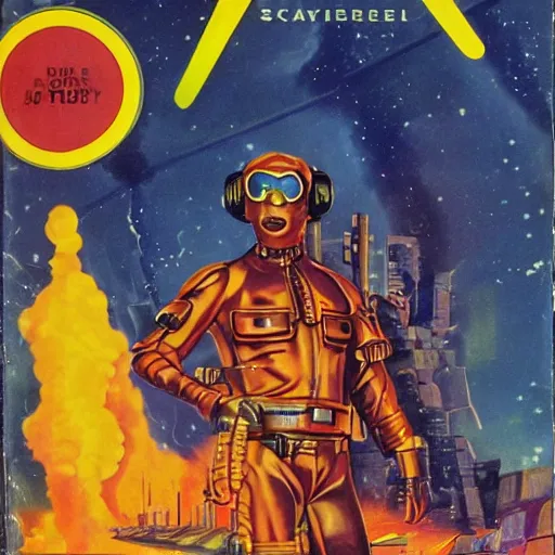 Prompt: book cover of a sci-fi pulp paperback from the 1970s.