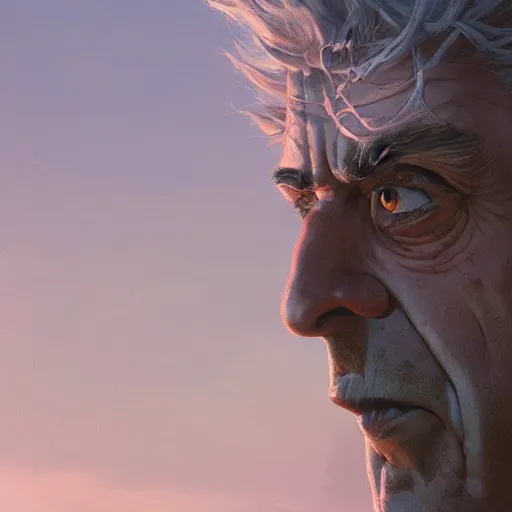 Image similar to closeup portrait of rick sanchez, dramatic light, gorgeous view, depth, high detail, digital art, painted by greg rutkowski and seb mckinnon, by tim burton, trending on artstation