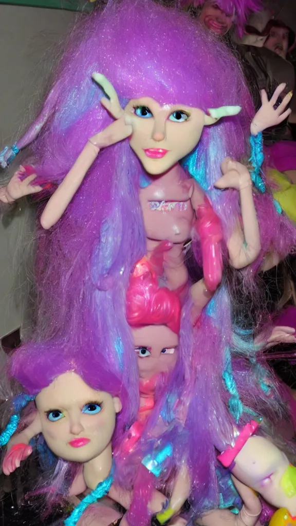 Image similar to popworld 3 d y 2 k troll dolls and sparkles, seapunk