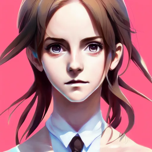 Image similar to anime portrait of emma watson as an anime girl by Stanley Artgerm Lau, WLOP, Rossdraws, James Jean, Andrei Riabovitchev, Marc Simonetti, and Sakimichan, trending on artstation