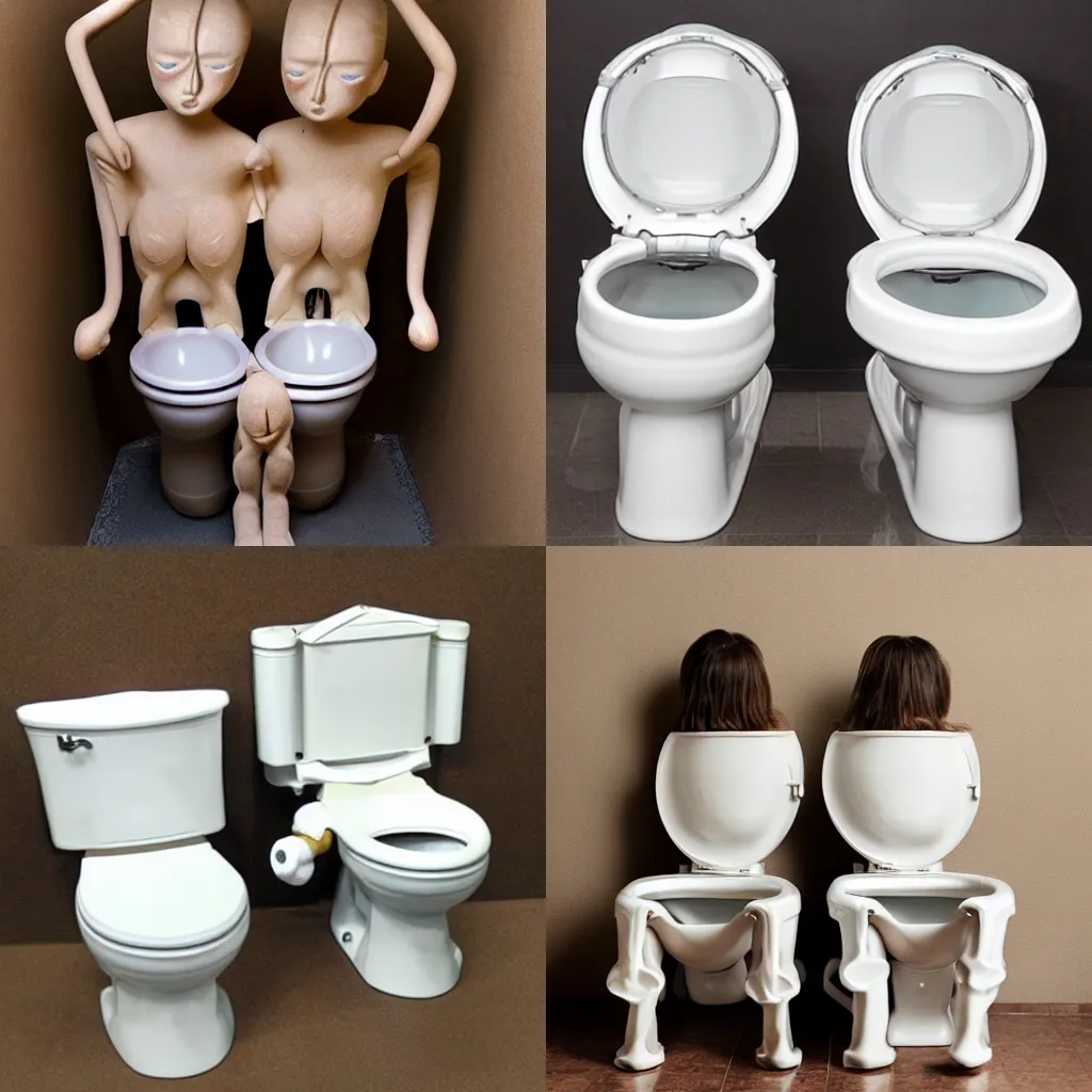 Prompt: Siamese twin toilet