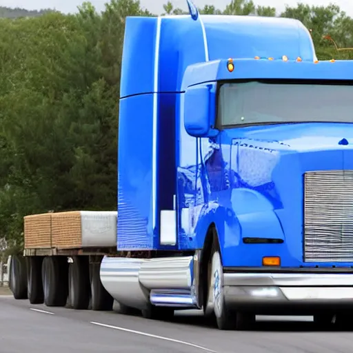 Prompt: blue heart shaped semi truck