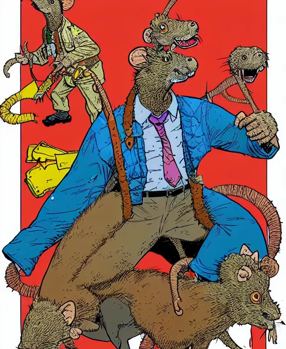 Prompt: a rat in the style of geof darrow, colorful