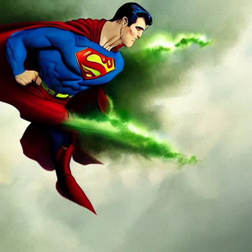 Image similar to superman smoke kryptonite green dust, wlop, superman is high, superman is addicted, by greg rutkowski