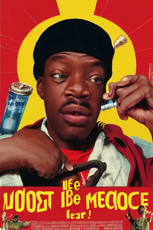 Prompt: poster the movie 1 9 8 8 ussr don't be a menace to south central while drinking your juice in the hood, perfect symmetrical eye, soviet russian winter fur hat with earflaps ushankas