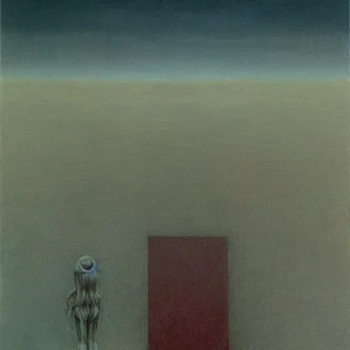 Image similar to an oil painting of an average person in a long dream by Zdzisław Beksiński and junji ito