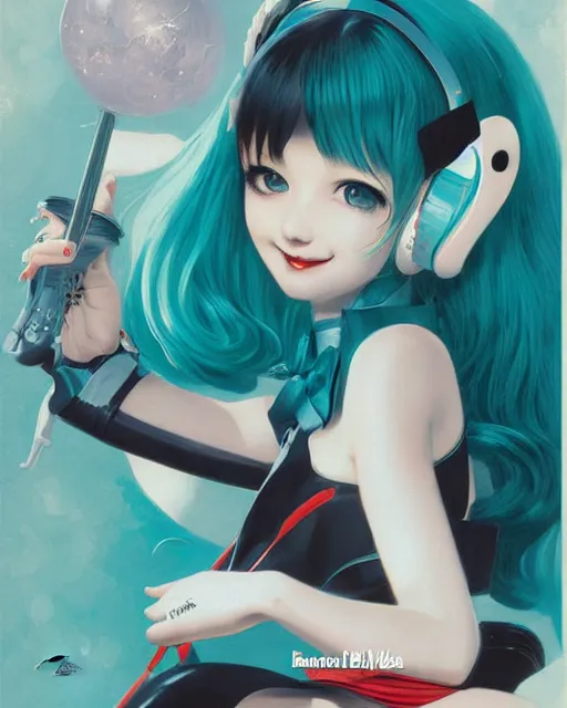 Image similar to Hatsune Miku post card by Gil Elvgren and Daniela Uhlig