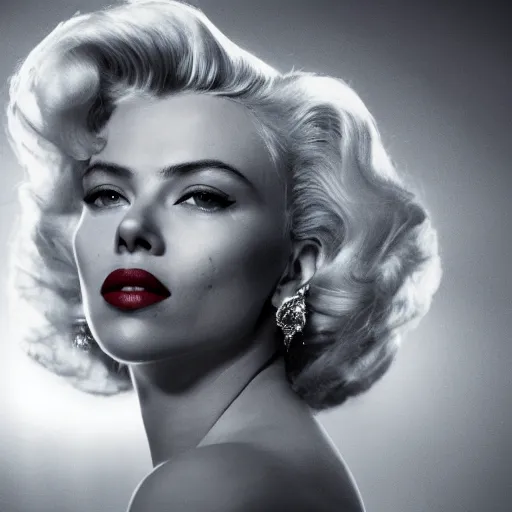 Image similar to stunning awe inspiring scarlett johansen as marilyn monroe, movie still 8 k hdr atmospheric lighting