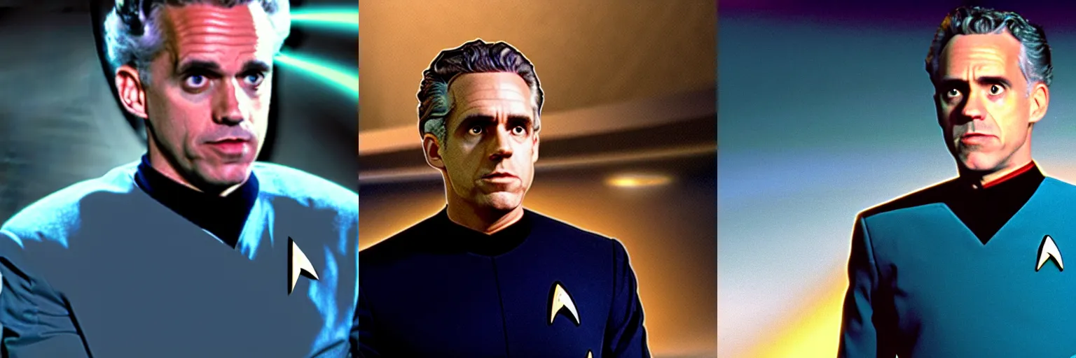 Prompt: Jordan Peterson in Star Trek, 10 forward background