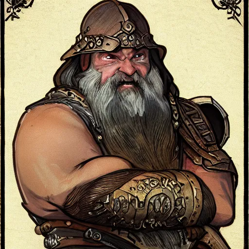 Image similar to Kalgor of the crystal caves. Dwarven explorer. Epic portrait by james gurney and Alfonso mucha (lotr, witcher 3, dnd, dragon age).