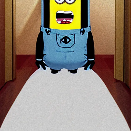 Image similar to backrooms creepypasta, minion