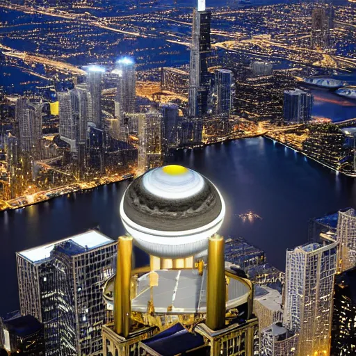 Prompt: saturn in the sky with chicago in the foreground