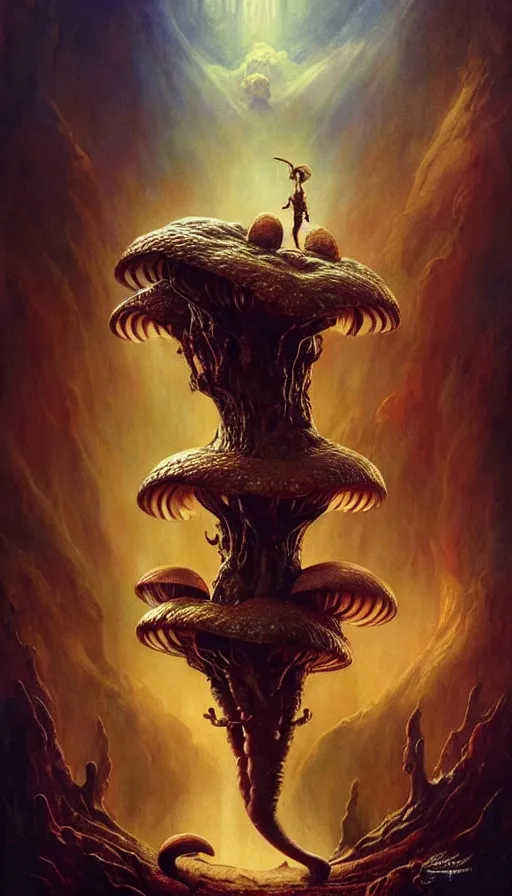 Image similar to exquisite imaginative imposing weird creature movie poster art humanoid hype realistic mushroom movie art by : : weta studio tom bagshaw james jean frank frazetta