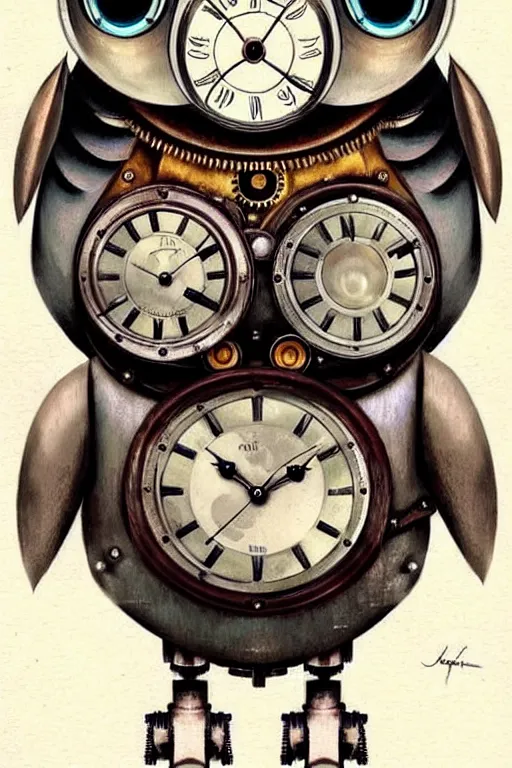 Image similar to (((((1950s robot steampunk clockwork detailed owl . muted colors.))))) by Jean-Baptiste Monge !!!!!!!!!!!!!!!!!!!!!!!!!!!!!!