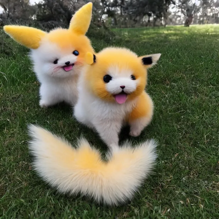 Image similar to real life pokemon, cute!!!, content!!!, mischievous!!!, adorable!!!, fluffy!!!, ultra realistic!!!, golden hour, sharp focus