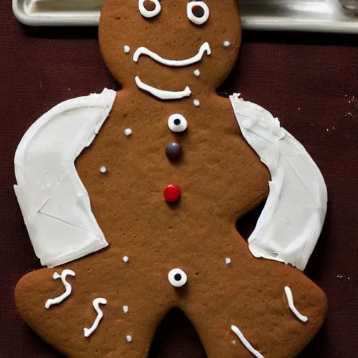 Prompt: a gingerbread man dressed up as leatherface from texas chainsaw