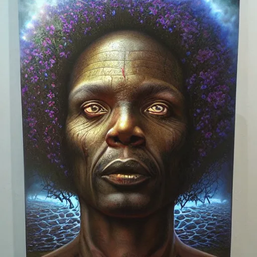 Prompt: The oracle of trees, by Tomasz Alen Kopera, black man, The oracle of trees, masterpiece