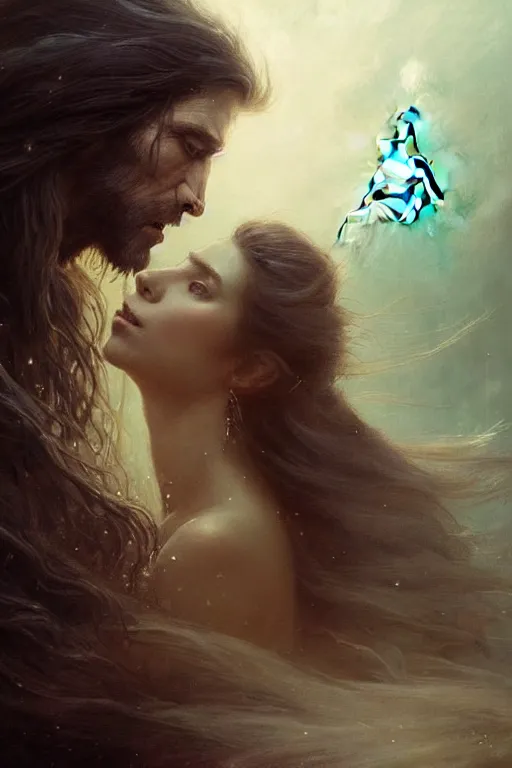 Prompt: portrait of a beautiful long hair woman and a wolf looking to each other, high detail, partially in shadow, dark fantasy, sci - fi vibe, face, by gaston bussiere, bayard wu, greg rutkowski, auguste bourotte, bastien deharme, masterpiece, sharp focus, cinematic lightning