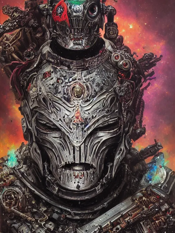 Prompt: art portrait of an undead space marine royalty, intricate detailed armour ,8k,by tristan eaton,Stanley Artgermm,Tom Bagshaw,Greg Rutkowski,Carne Griffiths, Ayami Kojima, Beksinski, Giger,trending on DeviantArt,face enhance,hyper detailed,minimalist,cybernetic, android, blade runner,full of colour,